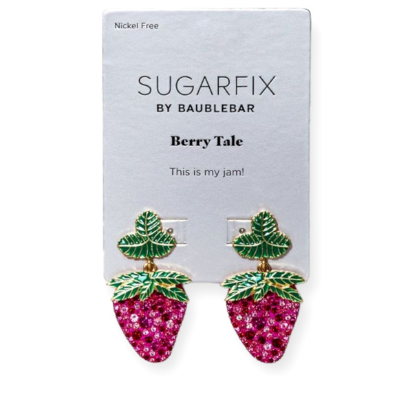 BAUBLEBAR Earrings Pink Green Crystal 'Berry Tale' Strawberry Drop SugarFix NWT - Picture 2 of 7
